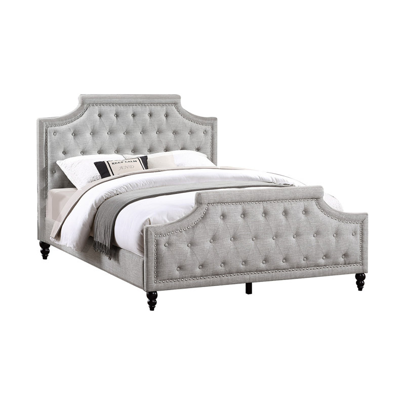 Lit plateforme tapissier capitonné Ditmars, Très grand, Gris