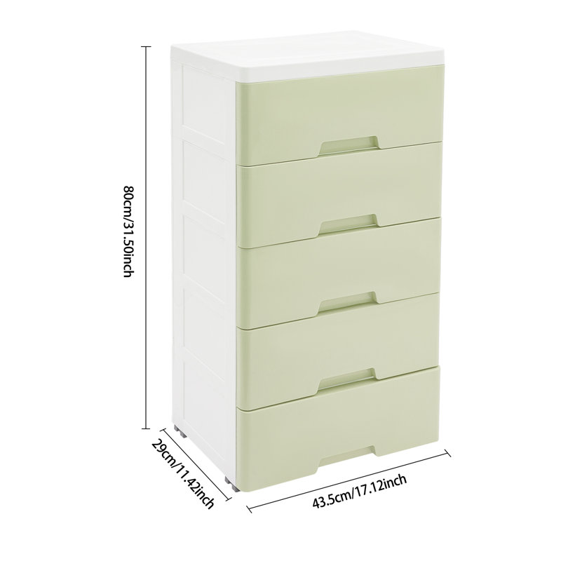 Commode 5 tiroirs avec rangement, Vert