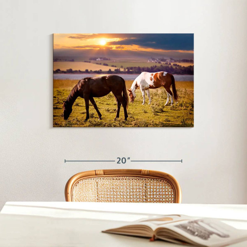 Brampt Horses On Pasture, 16" H x 24" W