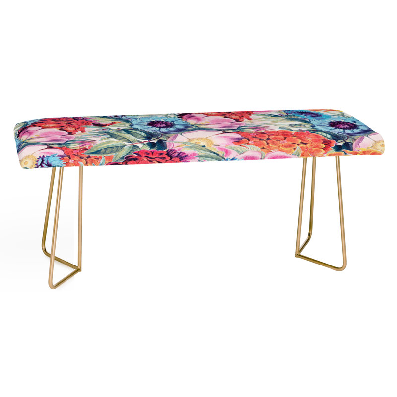 Banc rembourré en similicuir, Bleu / rose / floral