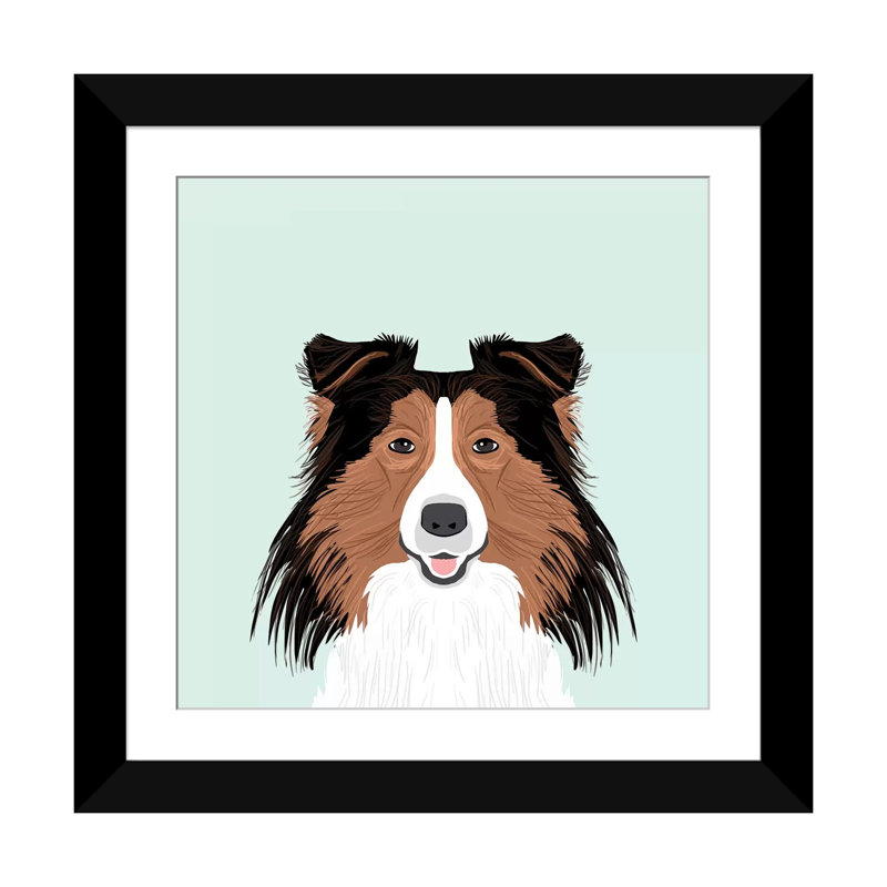 Shetland berger, impression sur toile tendue, H 16 po x l 16 po x P 1 po, Papier d'art encadré noir, Blanc