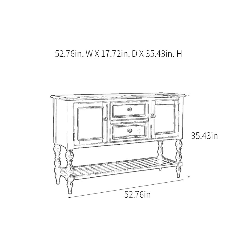 Console multifonctionnelle de style champêtre, Blanc, H 35,43 po x l 52,76 po x P 17,72 po