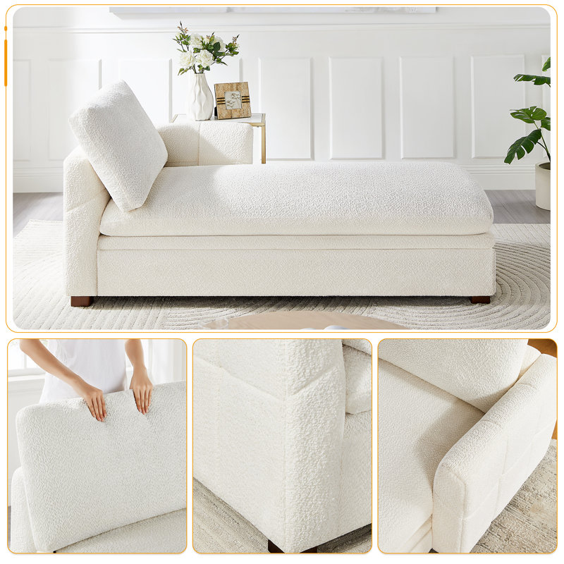  34.65’’ Upholstered Chaise Lounge Sofa Chair with Hidden Storage, White