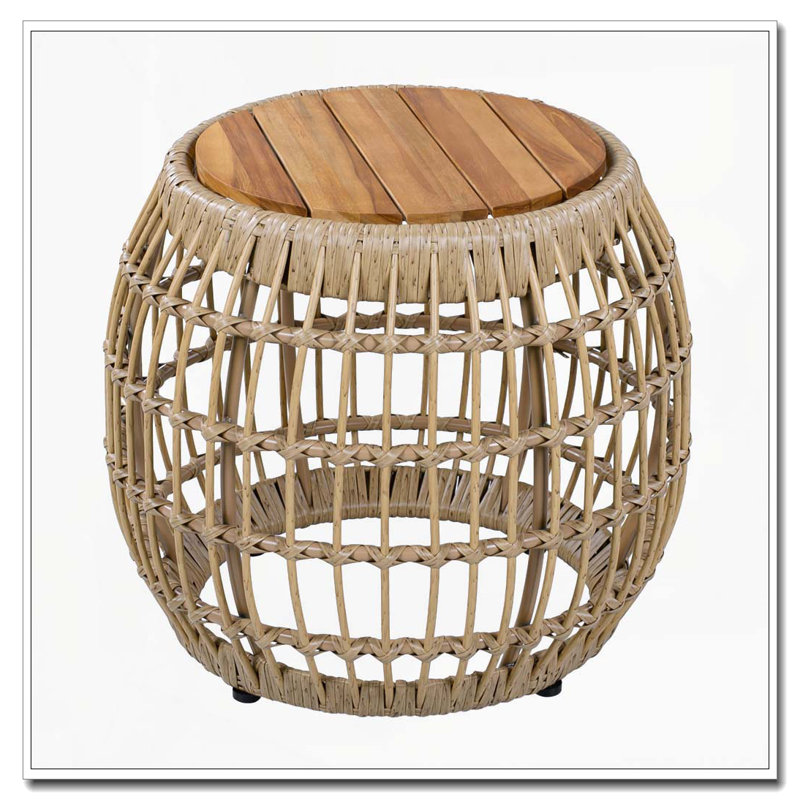Acacia Wood Outdoor Side Table with Wicker Base