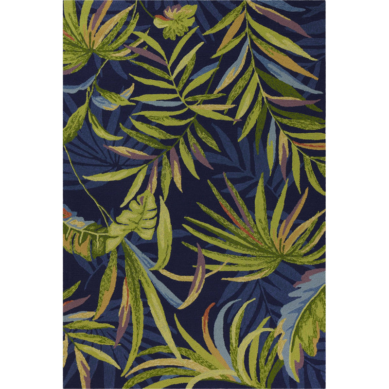 Tapis bleu foncé / vert en polypropylène tissé à la machine à motif rectangulaire 5 pi x 7 pi 6 po Secrest