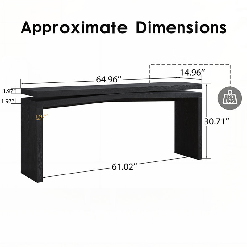 Rustic Solid Wood Console Table, Long Farmhouse Entryway Sofa Table for Living Room, Hallway, and Apartment, Black