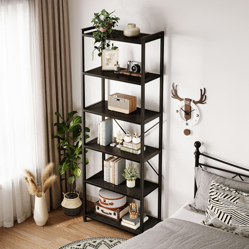 Bibliothèque à 6 niveaux en bois, bibliothèque industrielle H 70,4 "x l 20"