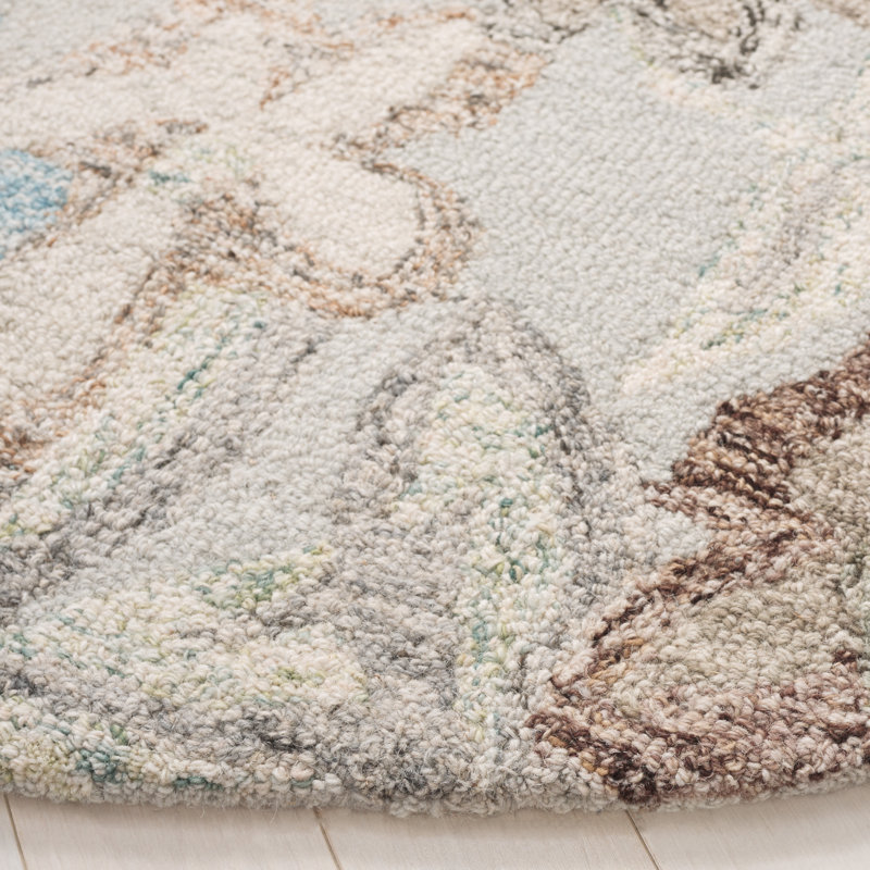 Thaddeus Tufted Wool/Cotton Performance Floral Rug in Grey/Blue, Round 6'