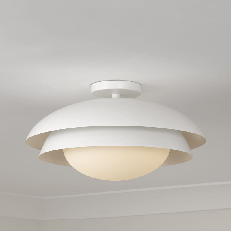 17.75" W x 9.25" H 1-Light Modern Tiered Dome Semi Flush in Matte White with Soft White Glass Diffuser, White