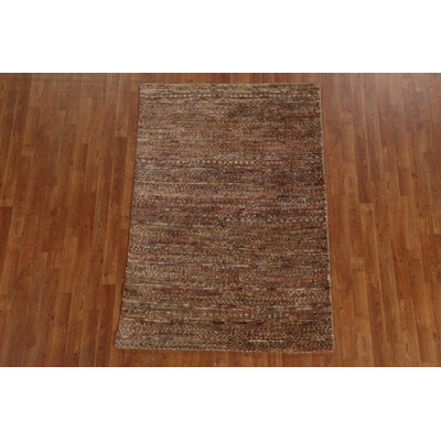 Tapis unique en jute brun / rouge / bleu noué à la main 3 pi 11 po x 5 pi 10 po