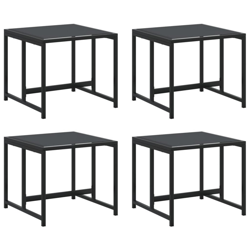  Ensemble de 4 tabourets de jardin en polyester enduit de PVC noir, acier thermolaqué