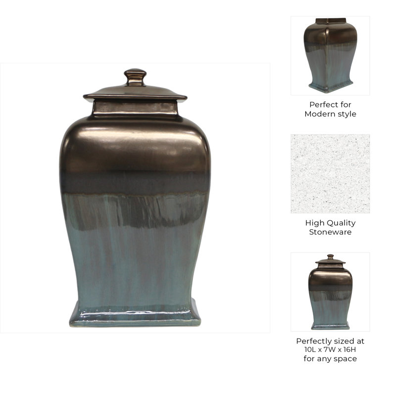 Townsend Handmade Stoneware Jar, 16" H x 7" W x 10" D, Bronze