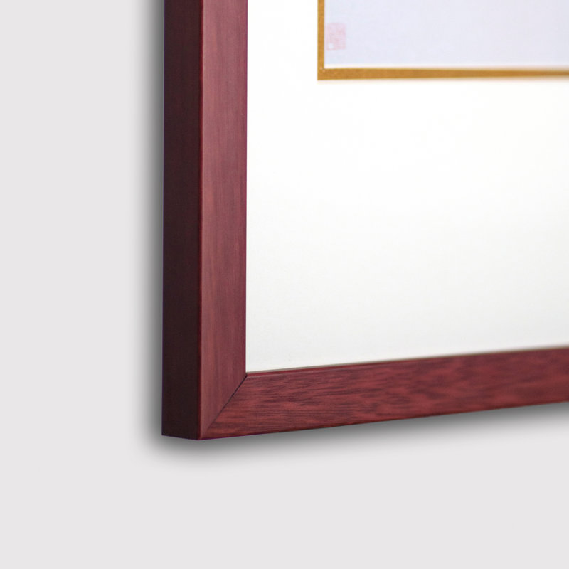 Magnolia and Rosefinches by Yu Zhi - Single Picture Frame Print, 17.5" H x 13.5" W x 0.94" D, Cherry