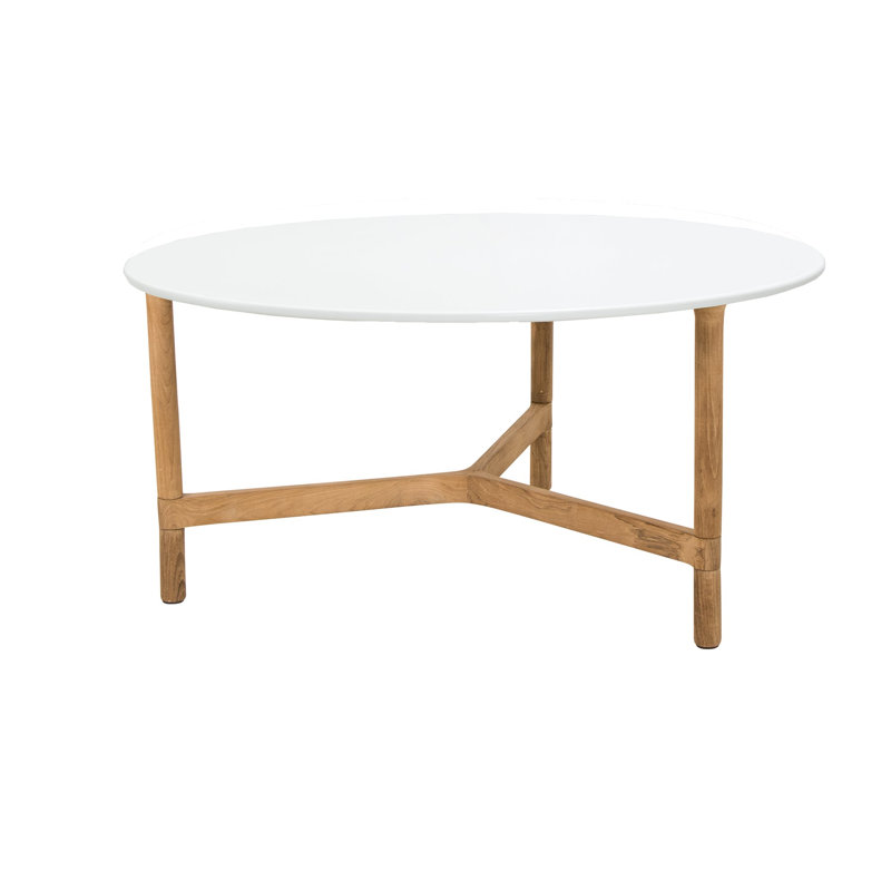 Twist Outdoor Round Teak Coffee Table, White, 36"
