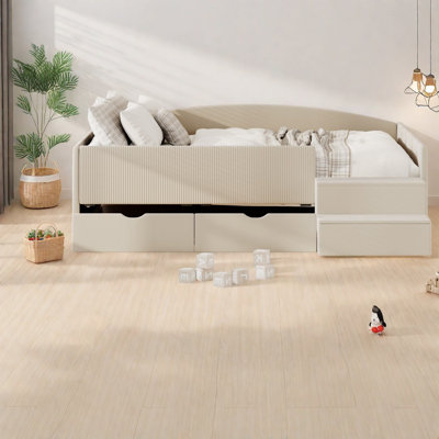 Lits avec rangement, lit de jour en bois aggloméré et velours, chambre d'enfant moderne