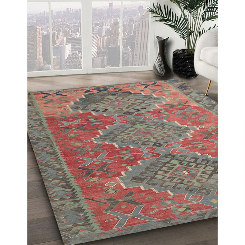 Tapis rouge/vert/brun zone contemporaine, Rectangle 8 pi x 12 pi