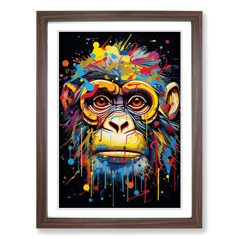 Monkey Abstract - Single Picture Frame Print on Wood, Walnut , 64cm H x 46cm W x 2cm D