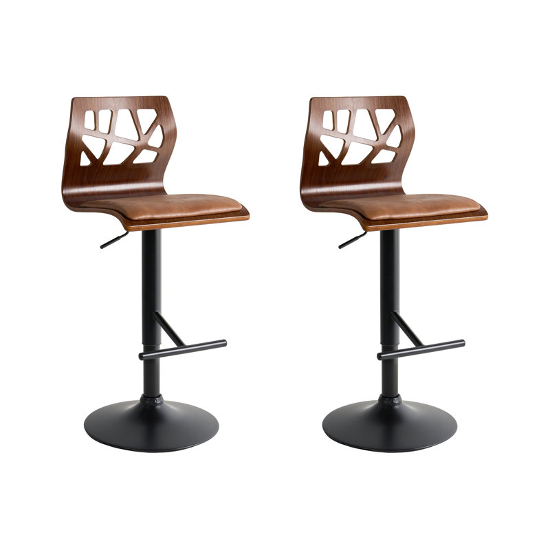 Swivel Upholstered Adjustable Height Counter Stool, Brown, Matt Black