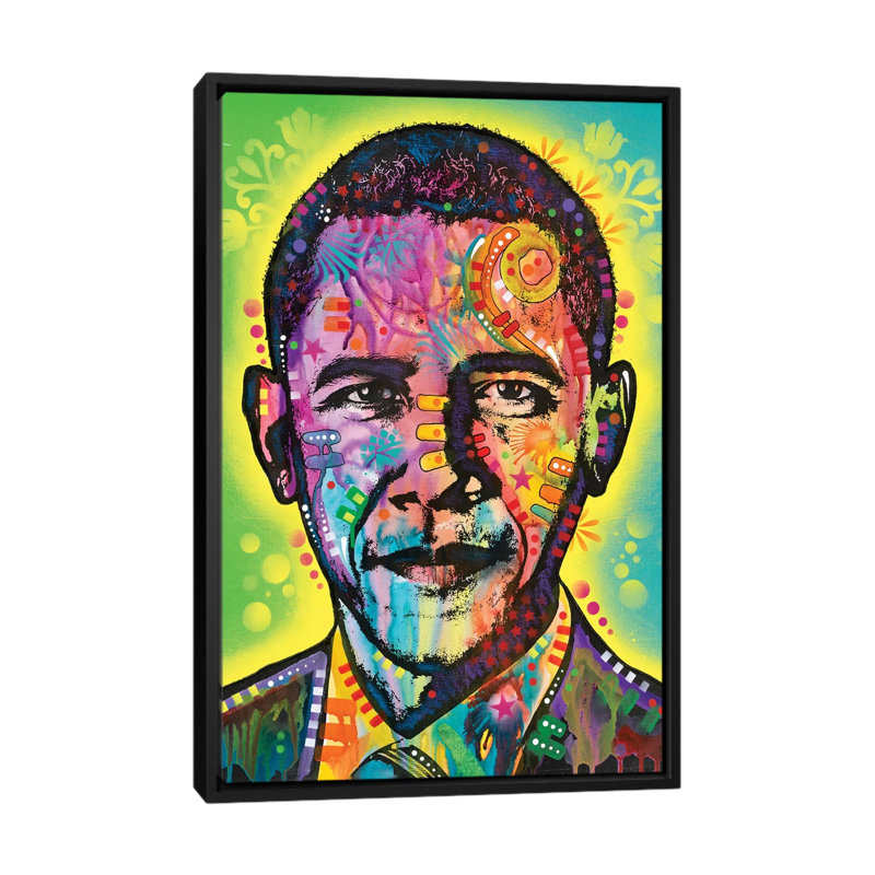 «Obama», impression sur toile, H 26 po x l 18 po x P 1,5 po, Toile encadrée noire, Pas de tapis