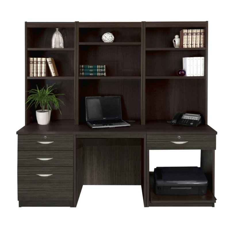 Brely 6 Piece Computer Desk Office Set with Bookcase, Black Havana