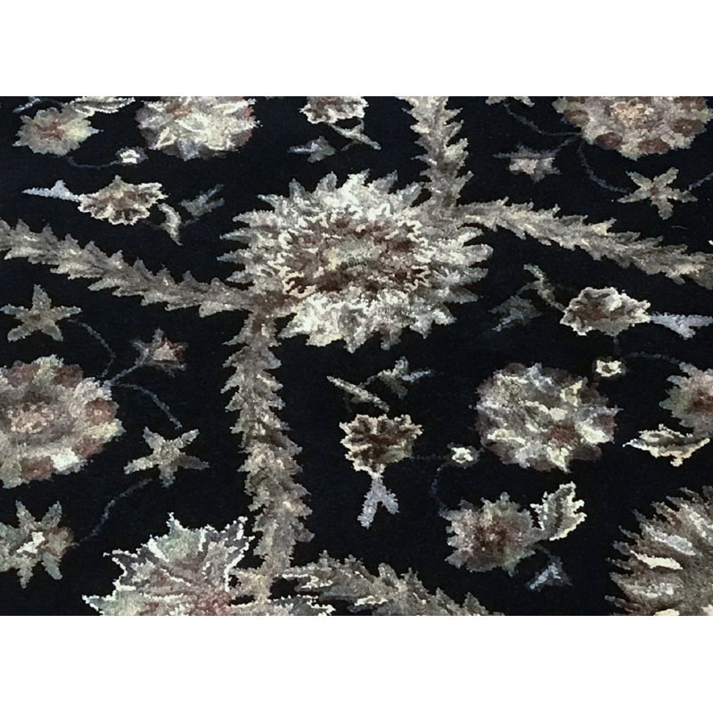Hand-Knotted High-Quality Black Round Area Rug