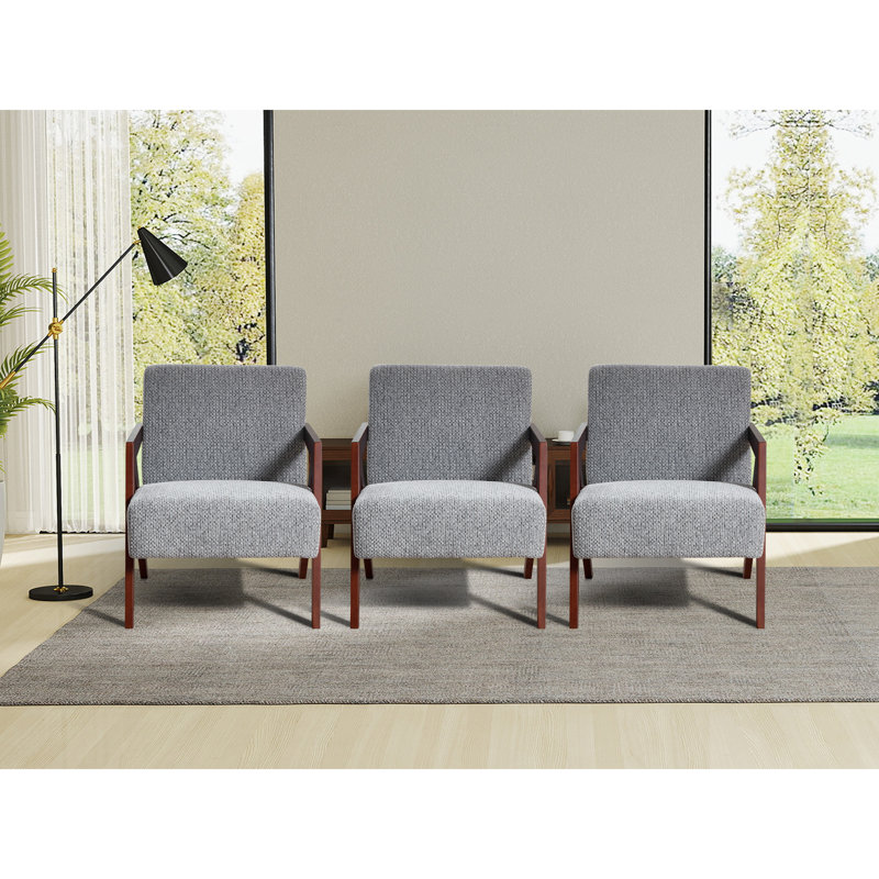 23.8'' Wide Modern Upholstered Soft Arm Accent chair With Solid Wood Legs (Set of 3), Blue Gray