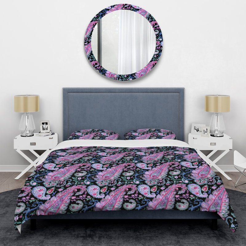 Cachemire floral mauve - Ensemble de housse de couette abstrait - Microfibre de polyester
