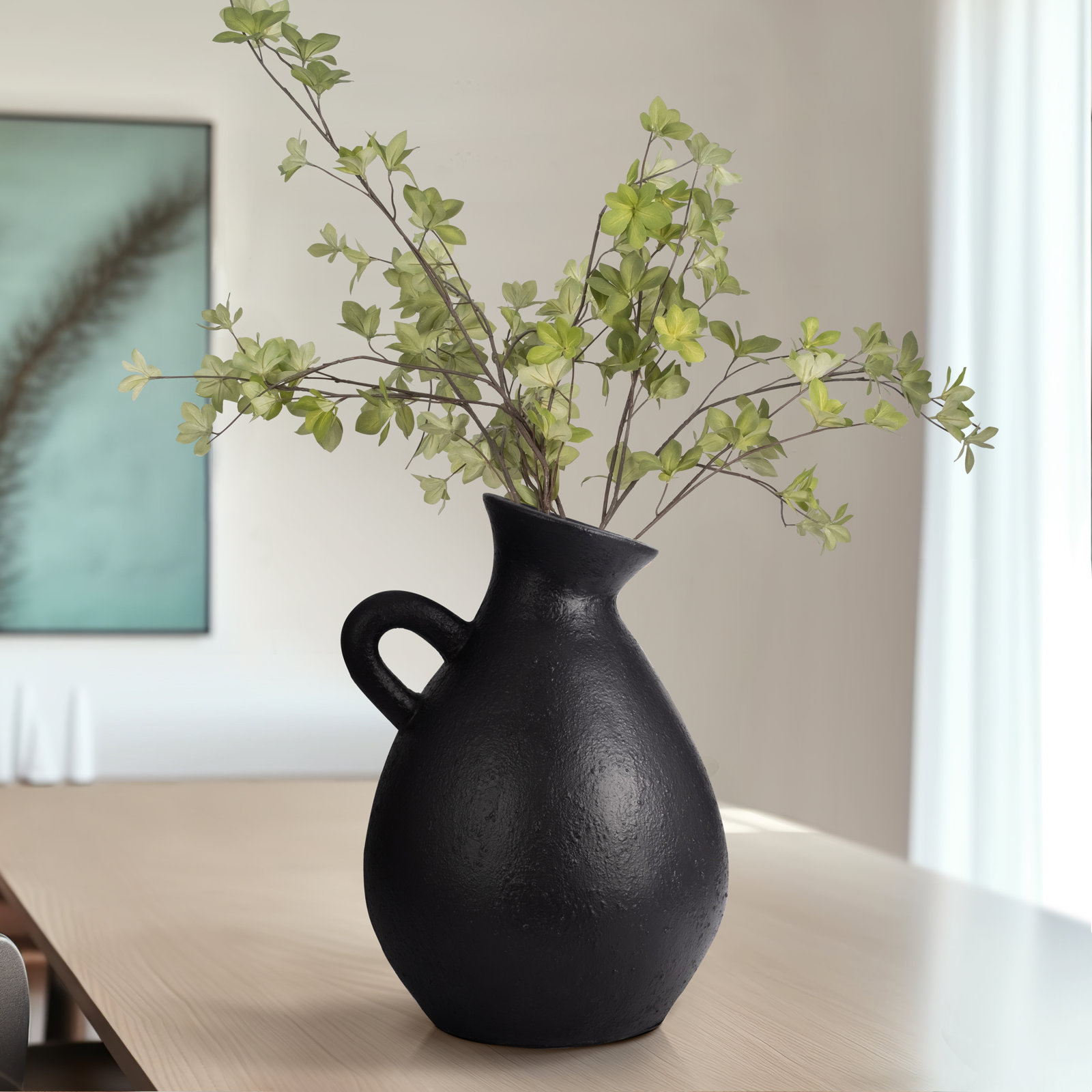 Raja Terracotta Table Vase, Textured Black