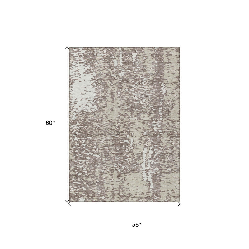Tapis extérieur lavable abstrait taupe et ivoire 3 pi x 5 pi