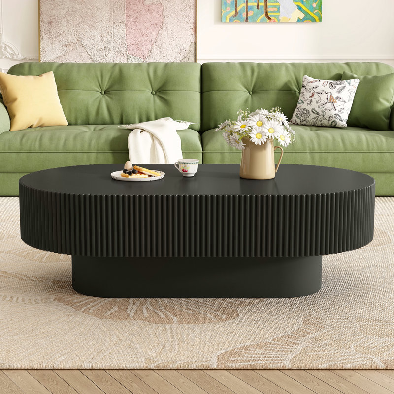 Table basse ovale élégante de 43,3 po avec plateau de 6,8 po d'épaisseur, Noir