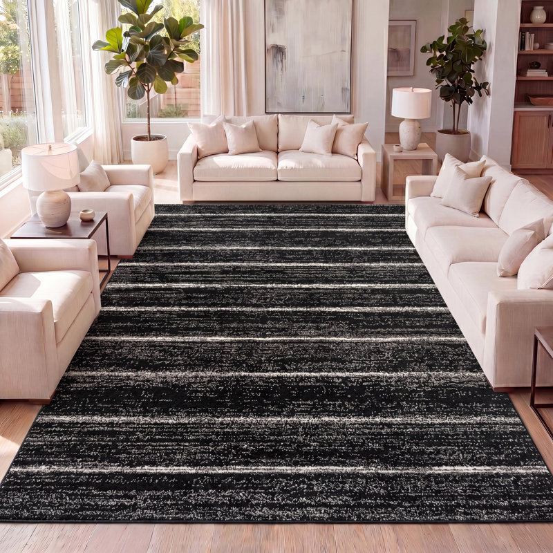 Komon Minimalist Stripe Black/Cream Rug, Rectangle 3' x 5'