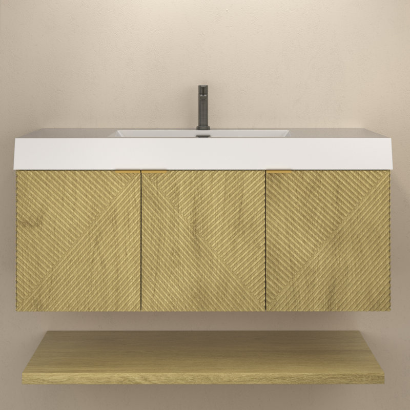 Moreno Stella 48 Inches Wall Mounted Vanity Set With Doors And Inside Drawer, Teak Oak