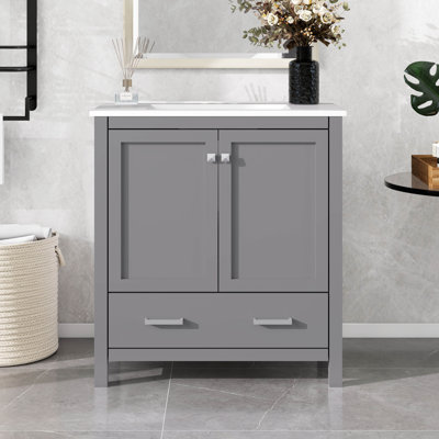 30" Bathroom Vanity With Single Sink, Bathroom Storage Cabinet With 2 Doors, Door Shelf And Drawer, Soft Closing