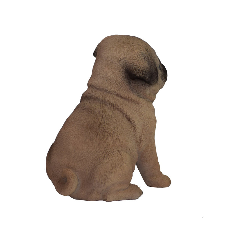Realistic Tan and Black Sitting Pug Puppy Statue