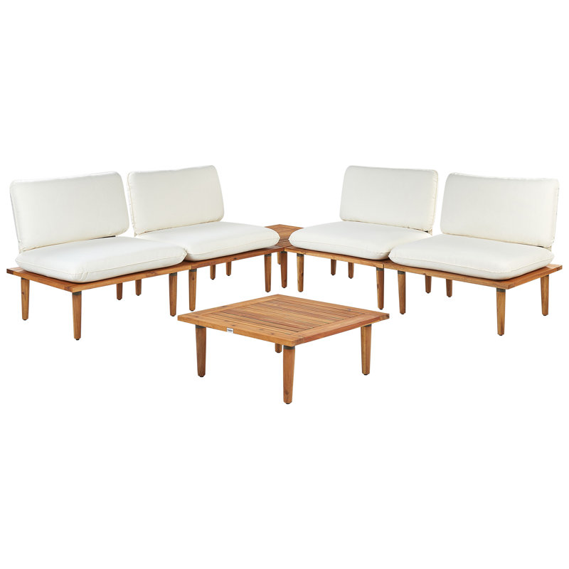 4 Seater Certified Acacia Wood Garden Sofa Set Light Hortense II, White