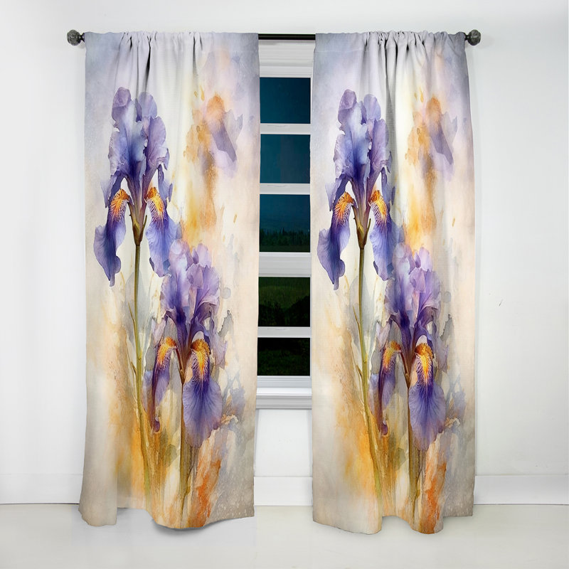 Purple Yellow Impression Of Iris - Floral Curtain - Velvet Blackout Floral Curtain - 1 Panels, 52" W x 95" L