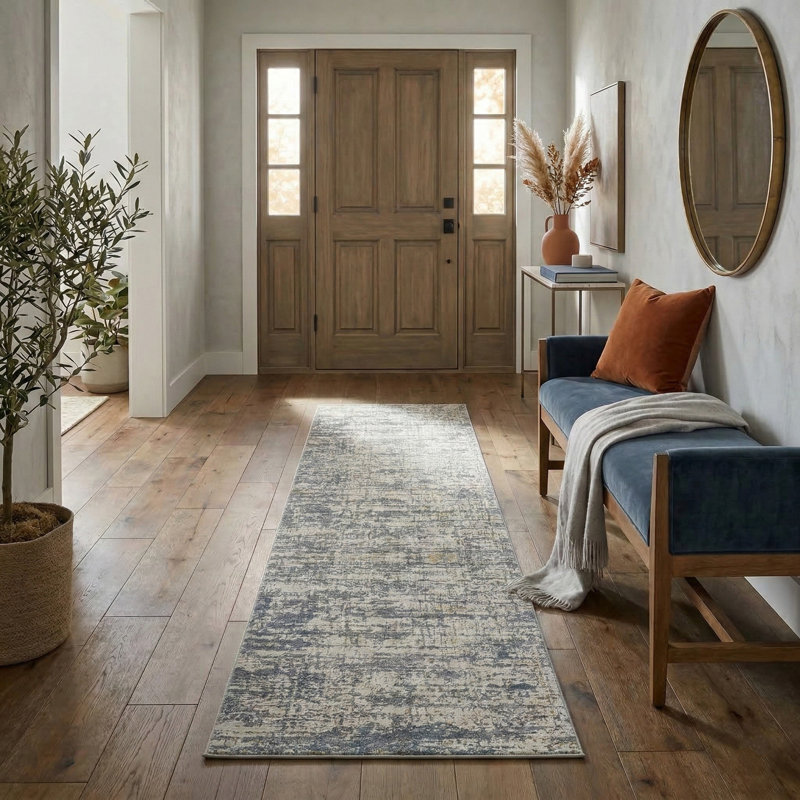 Conrado Performance Modern Industrial Abstract Blue/Gray/Multicolor Rug, Runner 2' x 8'