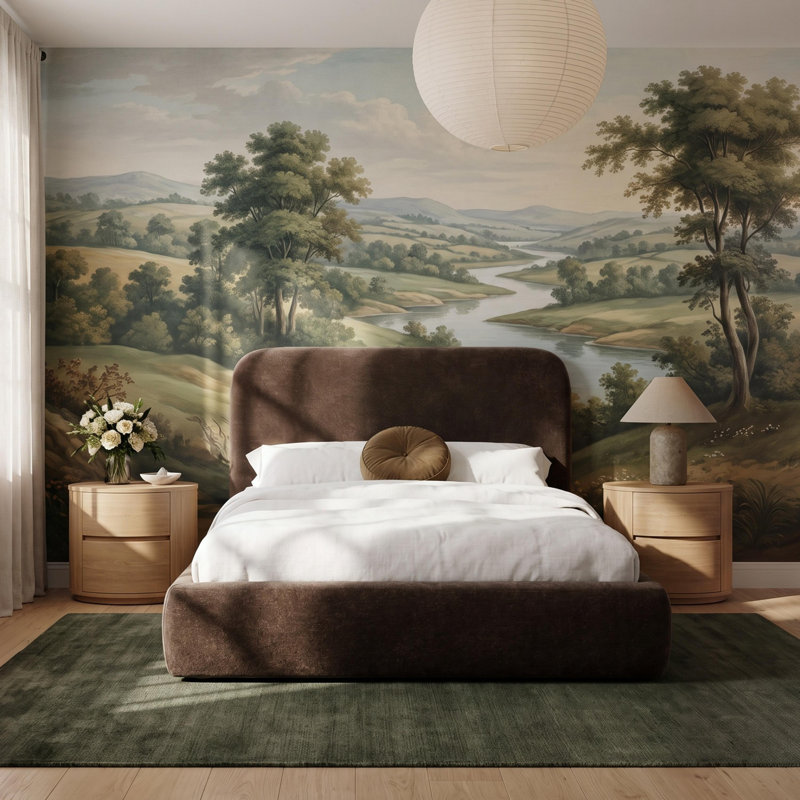Upholstered Bed, Queen, Waverly Stripe Tonal Chocolate