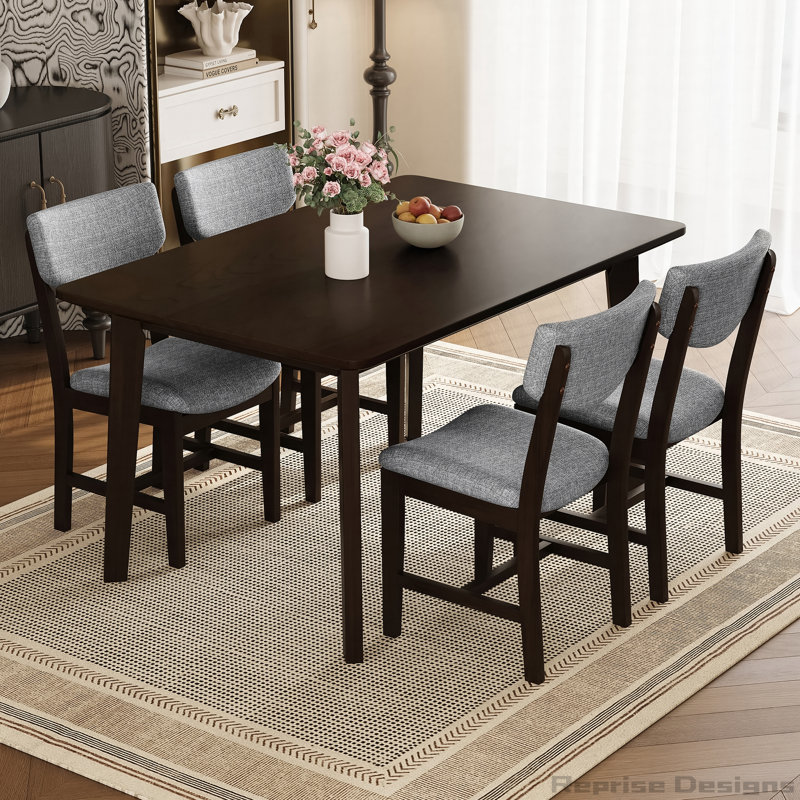 Ensemble de salle à manger 5 pièces - 1 table en bois massif + 4 chaises rembourrées, mobilier de style campagnard pour la cuisine et la salle à manger, ensemble de salle à manger minimaliste pour 4