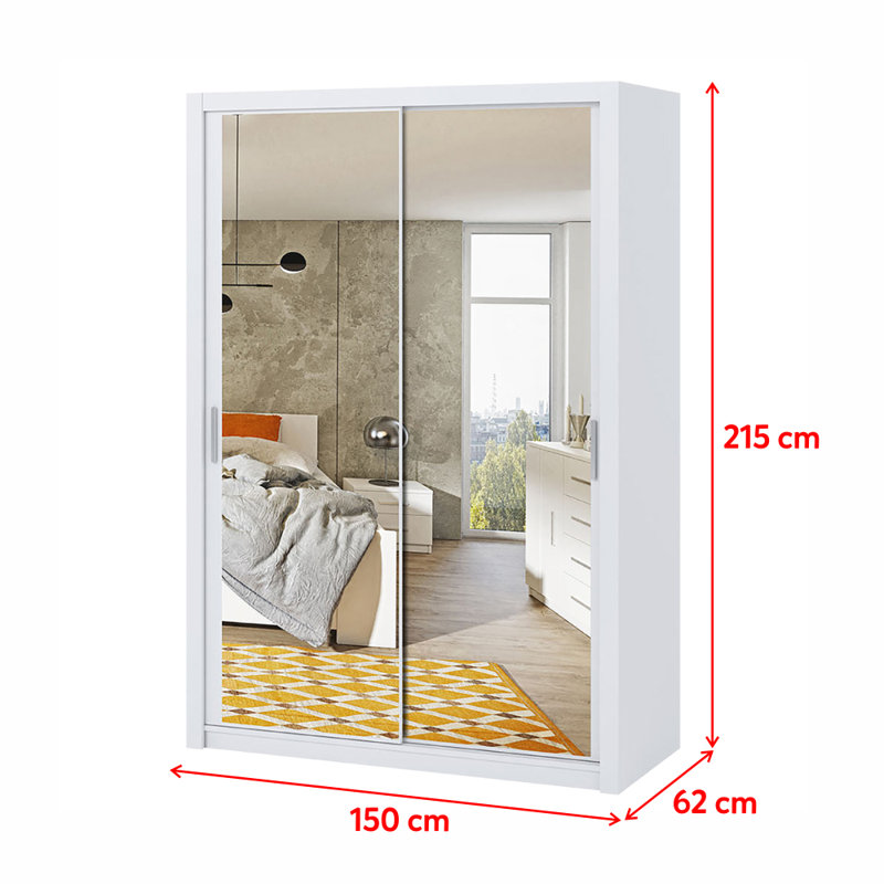 Frazierii 2 Door Manufactured Wood Wardrobe, 215cm H x 150cm W x 62cm D, White
