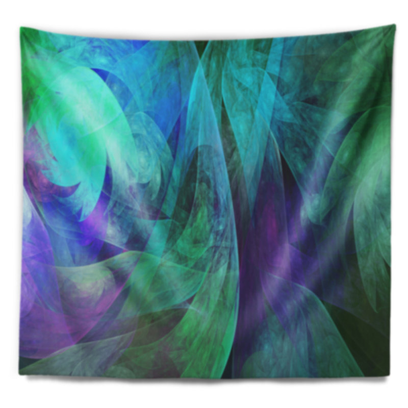 Tapisserie de motif abstrait en fractale vert, H 68 po x l 80 po