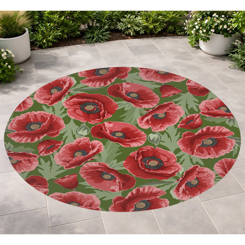 Poppie Soft Step Outdoor Area Rug, Round 5', Evergreen