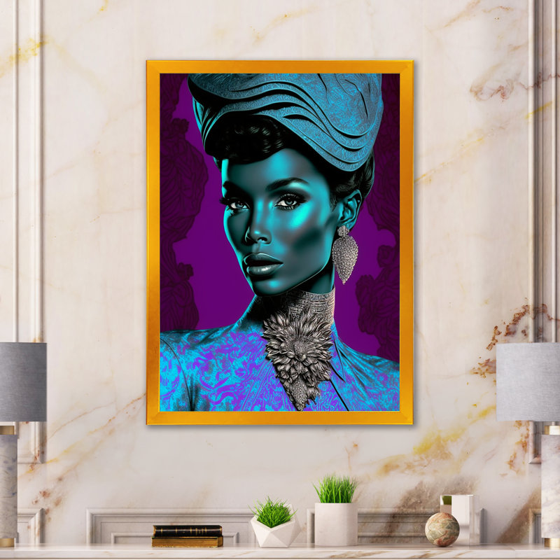«Durva Beautiful Retro African American Model I», reproduction sur toile, H 44 po x l 34 po x P 1,5 po, Encadrement doré