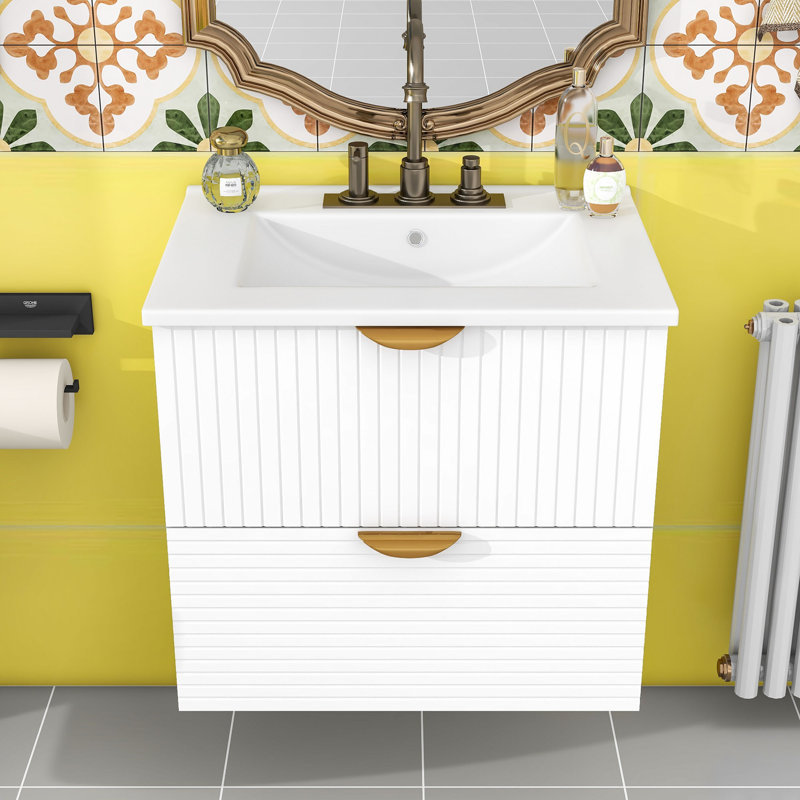 Meuble-lavabo mural 24 po avec 2 tiroirs, Blanc