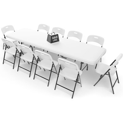 Ensemble 11 pièces de table rectangulaire pliable et chaises de 8 pieds, table robuste de 660 lb et de chaises pliantes portatives de 600 lb pour l'intérieur et l'extérieur