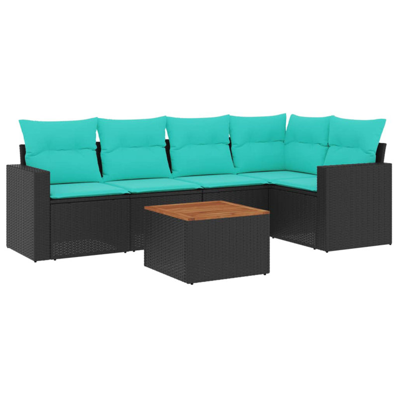  Ensemble de canapé de patio 6 pièces avec coussins en rotin de polyester noir