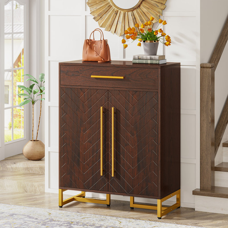20 Pair Shoe Storage Cabinet, Dark Brown