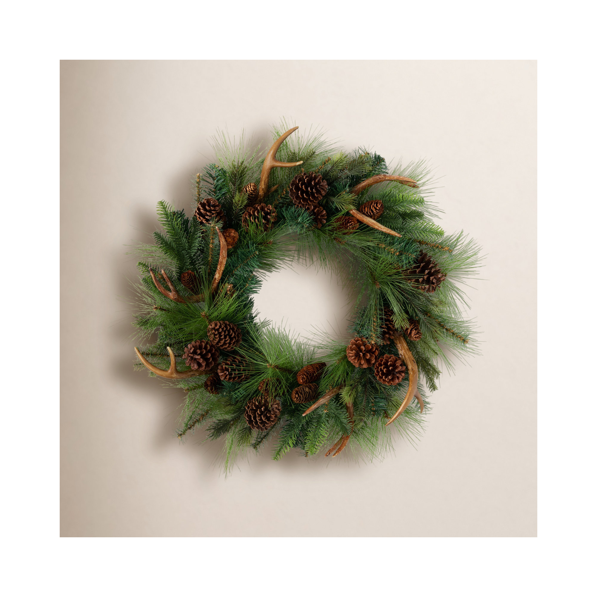 Eirika Artificial Pine and Antler Wreath, 28" H x 28" W x 9" D