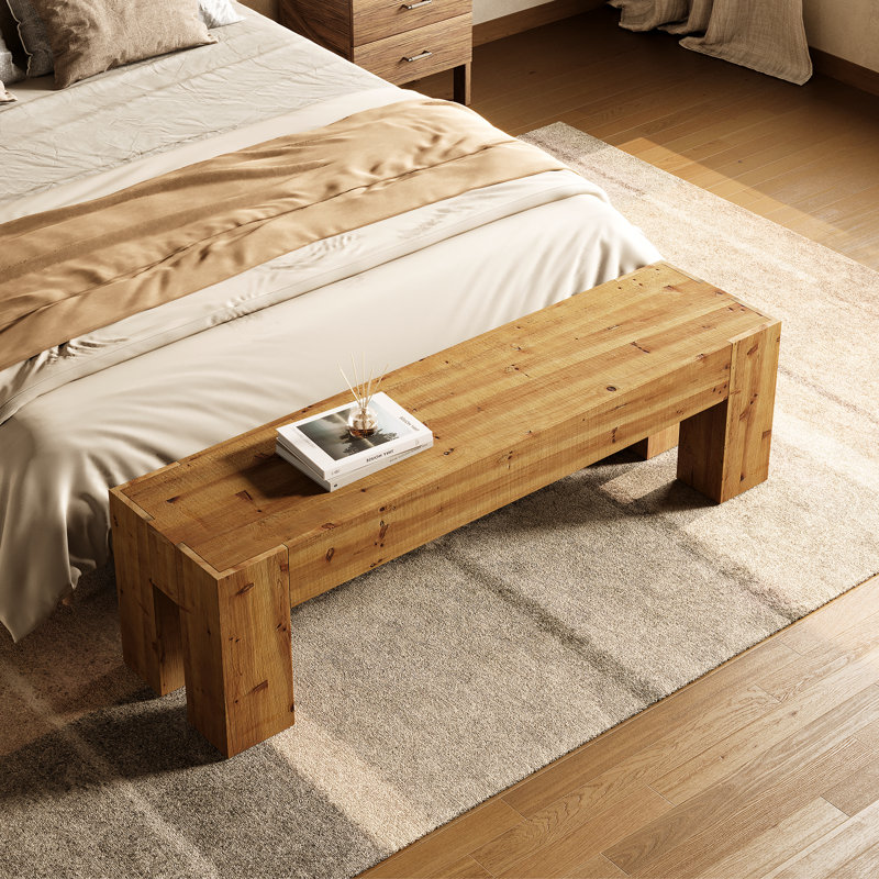 Banc à chaussures 63 po en bois massif rustique, banc de ferme pour entrée, Clair naturel