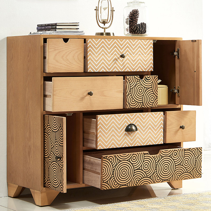 Solid wood retro locker against the wall, 38.58" H x 47.24" W x 15.75" D